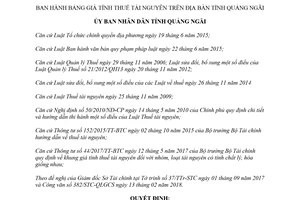 Quyết định 07/2018/QĐ-UBND Bảng giá tính thuế tài nguyên Quảng Ngãi