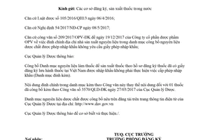 Công văn 3602/QLD-ĐK 2018 đính chính nguyên liệu dược chất không cần giấy phép nhập khẩu