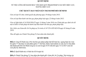 Quyết định 502/QĐ-UBND 2018 danh mục văn bản quy phạm pháp luật hết hiệu lực Hồ Chí Minh