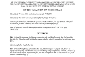 Quyết định 274/QĐ-UBND 2018 công bố danh mục văn bản quy phạm hết hiệu lực Sóc Trăng