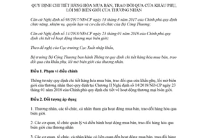 Thông tư 01/2018/TT-BCT quy định chi tiết hàng hóa mua bán trao đổi qua cửa khẩu phụ