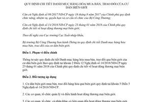 Thông tư 02/2018/TT-BCT quy định chi tiết Danh mục hàng hóa mua bán trao đổi của cư dân biên giới