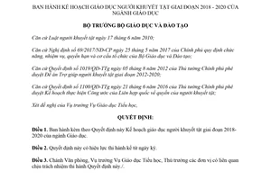 Quyết định 338/QĐ-BGDĐT 2018 Kế hoạch giáo dục người khuyết tật