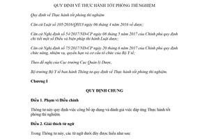 Thông tư 04/2018/TT-BYT quy định về Thực hành tốt phòng thí nghiệm