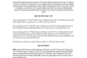 Quyết định 1619/QĐ-BYT 2018 thực hiện 137/NQ-CP công tác dân số trong tình hình mới