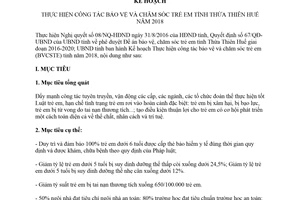 Kế hoạch 32/KH-UBND 2018 thực hiện công tác bảo vệ và chăm sóc trẻ em Huế