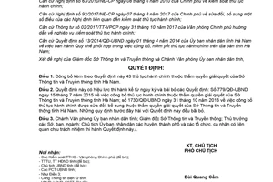 Quyết định 266/QĐ-UBND 2018 công bố thủ tục hành chính thuộc thẩm quyền Sở Thông tin Hà Nam