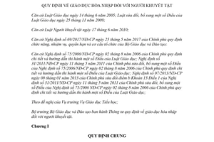 Thông tư 03/2018/TT-BGDĐT quy định về giáo dục hòa nhập đối với người khuyết tật