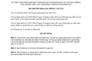 Quyết định 152/QĐ-BGTVT 2018 công bố danh mục văn bản giao thông vận tải hết hiệu lực