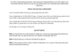 Quyết định 48/QĐ-TTCP 2018 công bố danh mục văn bản quy phạm hết hiệu lực quản lý nhà nước