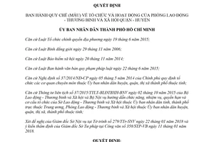 Quyết định 05/2018/QĐ-UBND Quy chế mẫu về tổ chức và hoạt động của Phòng Lao động Hồ Chí Minh