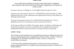 Circular 16/2016/TT-BKHDT guidelines bidding documents for selection carrying out projects using land