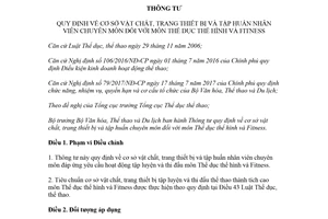 Thông tư 10/2018/TT-BVHTTDL tập huấn nhân viên chuyên môn đối với môn Thể dục thể hình