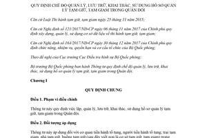 Thông tư 23/2018/TT-BQP sử dụng hồ sơ quản lý tạm giữ tạm giam trong Quân đội