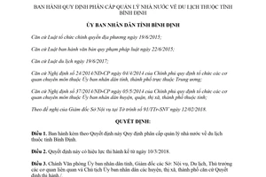 Quyết định 10/2018/QĐ-UBND quy định phân cấp quản lý nhà nước về du lịch Bình Định