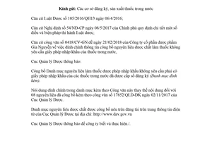 Công văn 4058/QLD-ĐK 2018 đính chính danh mục nguyên liệu dược chất làm thuốc được nhập khẩu