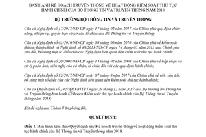 Quyết định 288/QĐ-BTTTT 2018 Kế hoạch truyền thông hoạt động kiểm soát thủ tục hành chính