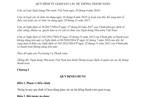 Thông tư 20/2018/TT-NHNN quy định về giám sát các hệ thống thanh toán