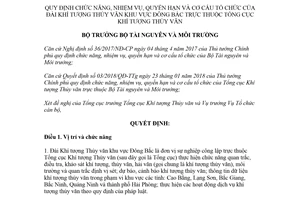 Quyết định 691/QĐ-BTNMT 2018 chức năng nhiệm vụ Đài Khí tượng Thủy văn khu vực Đông Bắc