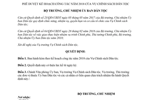 Quyết định 102/QĐ-UBDT 2018 phê duyệt kế hoạch công tác của Vụ Chính sách Dân tộc