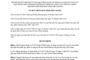 Quyết định 02/2018/QĐ-UBND bãi bỏ Quyết định 37/2015/QĐ-UBND Tiền Giang
