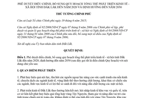 Quyết định 286/QĐ-TTg 2018 bổ sung quy hoạch tổng thể phát triển kinh tế xã hội Đắk Lắk