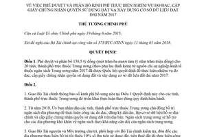 Quyết định 191/QĐ-TTg 2018 kinh phí thực hiện đo đạc cấp giấy chứng nhận quyền sử dụng đất