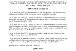 Quyết định 111/QĐ-BCĐ896 2018 thực hiện Đề án đơn giản hóa thủ tục hành chính giấy tờ công dân