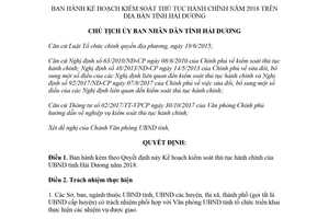 Quyết định 643/QĐ-UBND 2018 Kế hoạch kiểm soát thủ tục hành chính Hải Dương