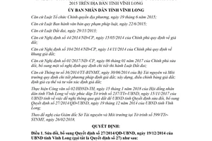 Quyết định 05/2018/QĐ-UBND sửa đổi 27/2014/QĐ-UBND bảng giá đất Vĩnh Long 2015