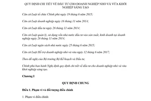 Nghị định 38/2018/NĐ-CP quy định chi tiết đầu tư cho doanh nghiệp nhỏ và vừa khởi nghiệp sáng tạo