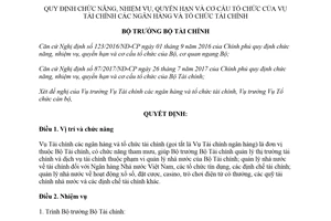 Quyết định 289/QĐ-BTC 2018 chức năng quyền hạn cơ cấu tổ chức của Vụ Tài chính ngân hàng