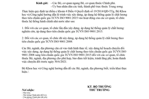 Công văn 419/BKHCN-TĐC 2018 lộ trình chuyển đổi áp dụng TCVN ISO 9001:2015