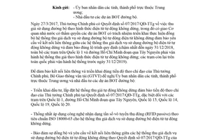 Công văn 1084/BGTVT-ĐTCT 2018 triển khai lắp đặt hệ thống thu giá tự động không dừng