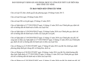 Quyết định 04/2018/QĐ-UBND quy định giá sản phẩm dịch vụ công ích thủy lợi Tây Ninh