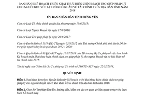 Quyết định 611/QĐ-UBND 2018 trợ giúp pháp lý cho người khuyết tật khó khăn tài chính Hưng Yên