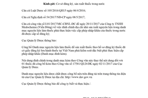 Công văn 4366/QLD-ĐK 2018 đính chính danh mục nguyên liệu làm thuốc phải thực hiện cấp phép