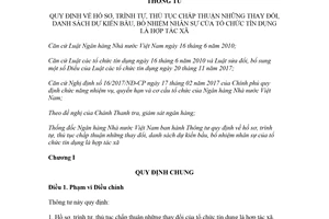 Thông tư 05/2018/TT-NHNN chấp thuận thay đổi danh sách bầu nhân sự tổ chức tín dụng là hợp tác xã