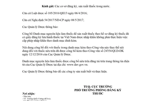 Công văn 4198/QLD-ĐK 2018 đính chính danh mục nguyên liệu làm thuốc không cấp phép