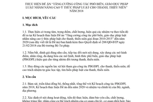 Kế hoạch 652/KH-BTP 2018 công tác phổ biến giáo dục pháp luật cho thanh thiếu niên