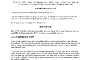 Decision 236/QD-TTg 2018 on approval for adjusted planning for development of air transport