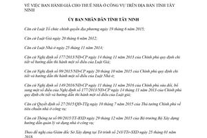 Quyết định 02/2018/QĐ-UBND giá cho thuê nhà ở công vụ Tây Ninh