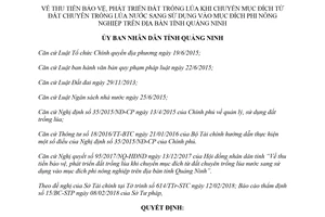 Quyết định 04/2018/QĐ-UBND thu tiền bảo vệ phát triển đất trồng lúa khi chuyển mục đích Quảng Ninh