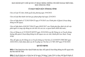 Quyết định 07/2018/QĐ-UBND quy chế quản lý hoạt động thông tin đối ngoại Hà Tĩnh