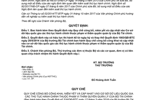 Quyết định 316/QĐ-BTC 2018 quy chế công bố các thủ tục hành chính