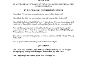 Quyết định 996/QĐ-UBND 2018 Kế hoạch hệ thống hóa văn bản quy phạm pháp luật Hồ Chí Minh