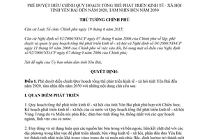 Quyết định 322/QĐ-TTg 2018 điều chỉnh Quy hoạch tổng thể phát triển kinh tế xã hội Yên Bái