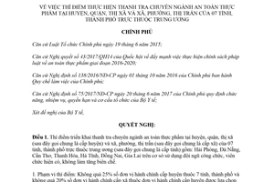 Nghị quyết 19/NQ-CP 2018 thí điểm thực hiện thanh tra chuyên ngành an toàn thực phẩm