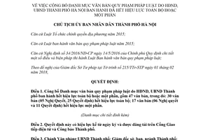 Quyết định 1359/QĐ-UBND 2018 công bố danh mục văn bản Hội đồng nhân dân hết hiệu lực Hà Nội