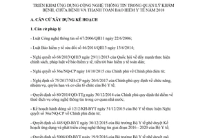 Kế hoạch 250/KH-BYT 2018 triển khai ứng dụng công nghệ thông tin quản lý khám bệnh chữa bệnh